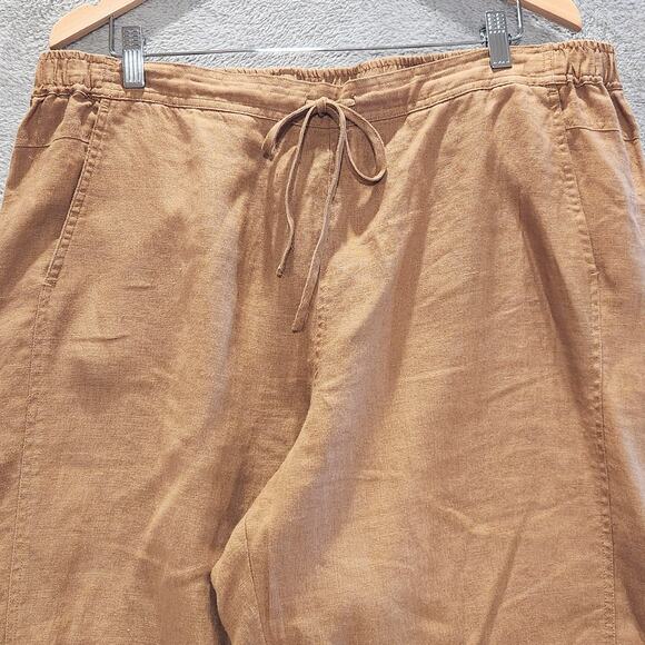 Orvis Womens Brown 100% Linen Straight Leg Pants Size XL Beach Coastal Stretch - Picture 2 of 12